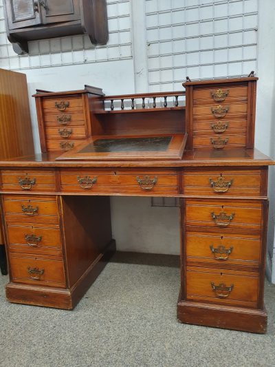 Antique Late Victorian Dickens Oak Pedestal Writing Desk