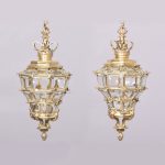 Neat Pair of Hexagonal & Faceted Ormolu Lanterns Antique Lighting
