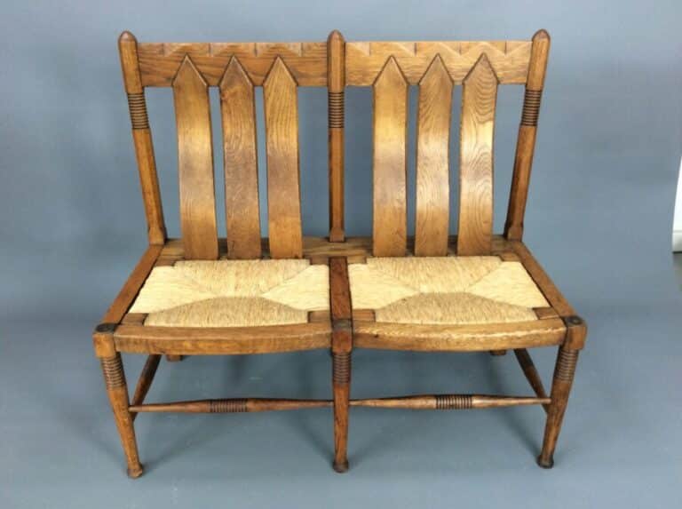 Arts & Crafts William Birch Oak Settle c1905 Settle Antique Benches Arts & Crafts William Birch Oak Settle c1905