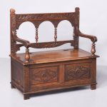 Victorian Jacobean Style Carved Oak Box Settle or Hall Bench Antique Furniture