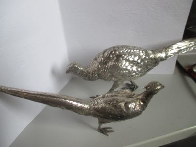 Pair Solid Silver Pheasants 22cm and 14 cm long