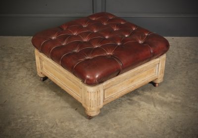 Victorian Light Oak & Buttoned Leather Footstool