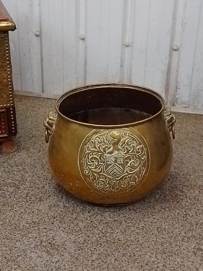 Good Antique Brass Armorial Jardinière or Log Bin