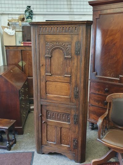 Antique 1920's Oak Corner Cupboard