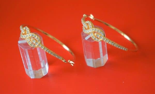 Vintage Large New Gold Plated Rhinestone Hoop Earrings
