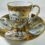 Japanese Satsuma Coffee Cup and Saucer Antique Ceramics