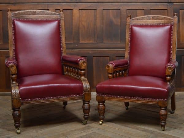 Pair Of Edwardian Oak Library Chairs SAI3066