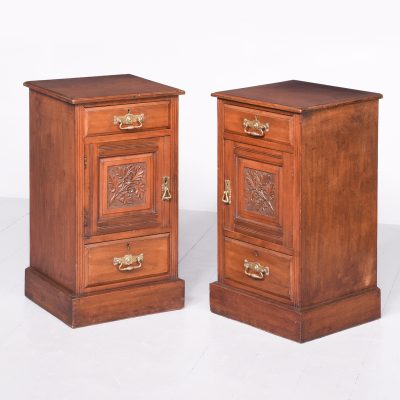 Pair of Late-Victorian Arts & Crafts Influence Straight Grained Walnut Lockers