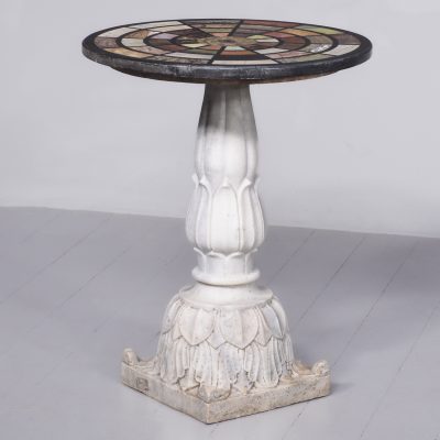 Circular Grand Tour Style Specimen Marble Table on a Carved White Marble Base