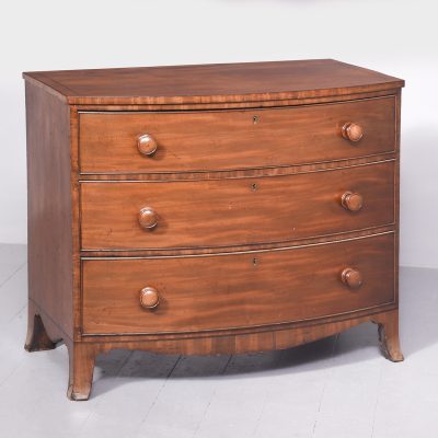 Neat-Sized George III Inlaid Bow-Fronted Mahogany Chest of Drawers