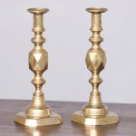 A Pair of Brass âKing of Diamondsâ Candlesticks Antique Lighting