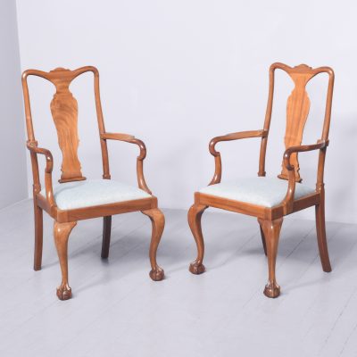 Quality Pair of Mahogany Queen Anne Style Arm Chairs