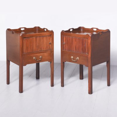 Pair of George III Style Handmade Tray-Top Tambour-Front Bedside Commodes