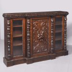 Mid-Victorian Flemish Profusely Carved Breakfront Glazed Bookcase Antique Bookcases