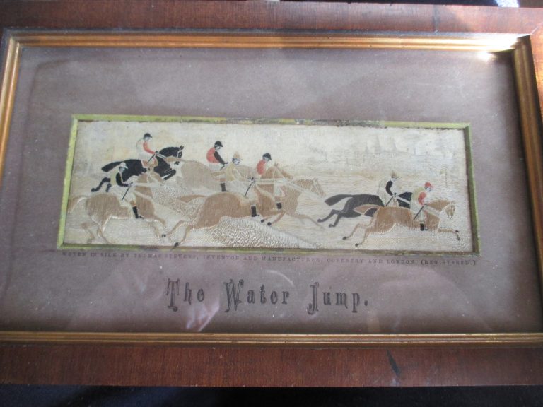 STEVENGRAPH WATER JUMP THOMAS STEVENS SILK COVENTRY AND LONDON VERY GOOD silk Antique Textiles STEVENGRAPH WATER JUMP THOMAS STEVENS SILK COVENTRY AND LONDON VERY GOOD