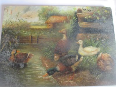 OIL PAINTING OF DUCKS ON WOOD EDWARDIAN   12 CM BY 17 CM SIGNED HAINSTER OR NAINSTER FREE POST