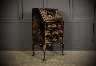 Black Japanned Chinoiserie Slim Bureau