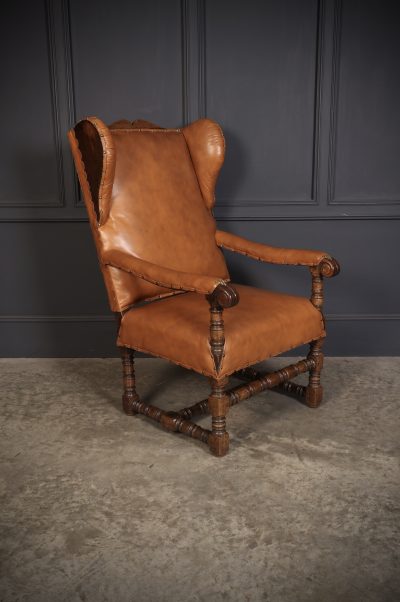 19th Century Oak & Leather Wingback Armchair