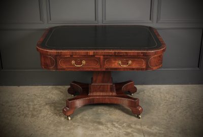 Rare Brass Inlaid Rosewood & Leather Library Table