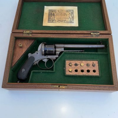 Boxed revolver pin fire English.