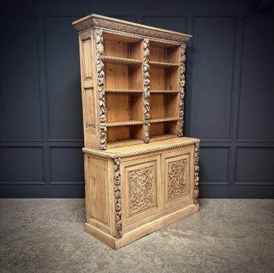 Bleached Carved Oak Open Bookcase