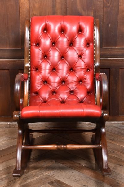 Red Leather Mahogany Chesterfield Slipper Chair SAI3747
