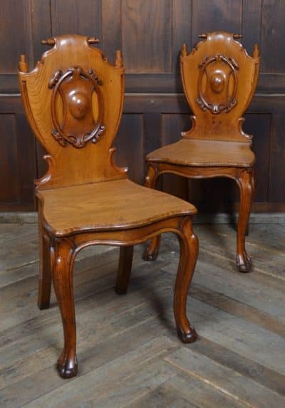 Pair Of Victorian Oak Hall Chairs SAI3213