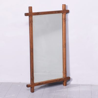 Decorative, Large Arts and Crafts Wall Mirror with a Rustic, Chamfered Oak Frame