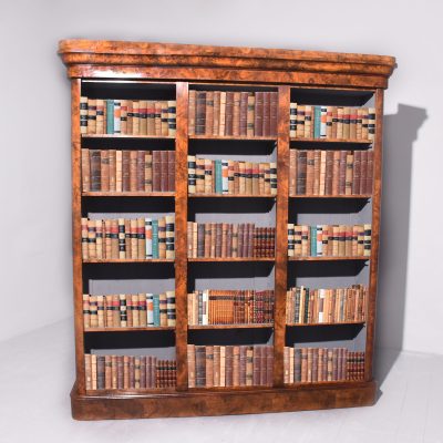 Attractive Victorian Burr Walnut 3 Section Open Bookcase