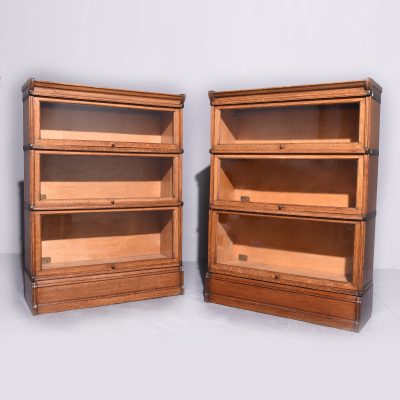 Pair of Quality Oak Three Section, Stacking Bookcases by Inglestants