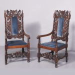 Impressive Pair of Large Carved Oak Throne or Hall Chairs Antique Chairs