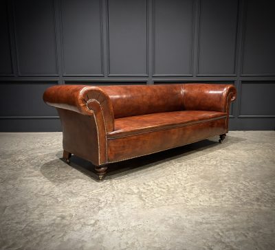 Genuine Victorian Brown Leather Sofa