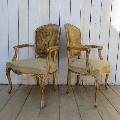 Pair Of Antique French Giltwood Fauteuil Armchairs