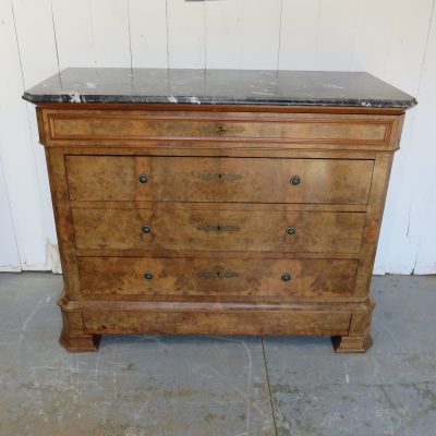 Antique French Marble Top & Burr Walnut Chest Of Drawers