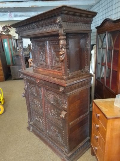 Antique French Renaissance Carved Oak Cupboard