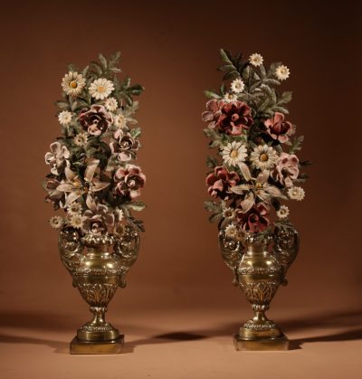 Very Decorative Italian Toleware And Brass Flower Vases, Circa 1850-70