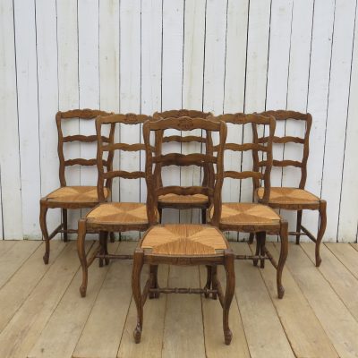 Set Of Six Oak & Rush Seated Dining Chairs
