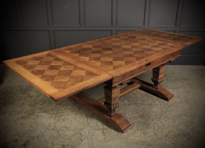Solid Oak Parquetry Top Extending Dining Table