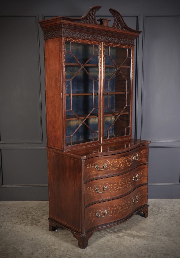 Rare George III Marquetry Inlaid Mahogany Bookcase