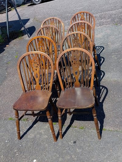 1920's Set of 8 Country Kitchen Dining Chairs