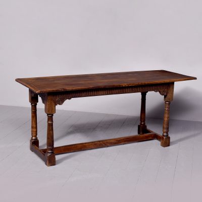 Jacobean oak refectory table with H Stretcher