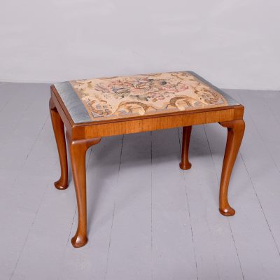 Quality mahogany Whytock and Reid stool with hand embroidered lift out tapestry seat