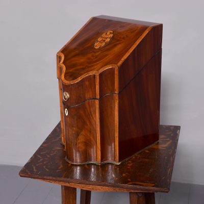 George III shaped-front inlaid mahogany knife box (adapted).