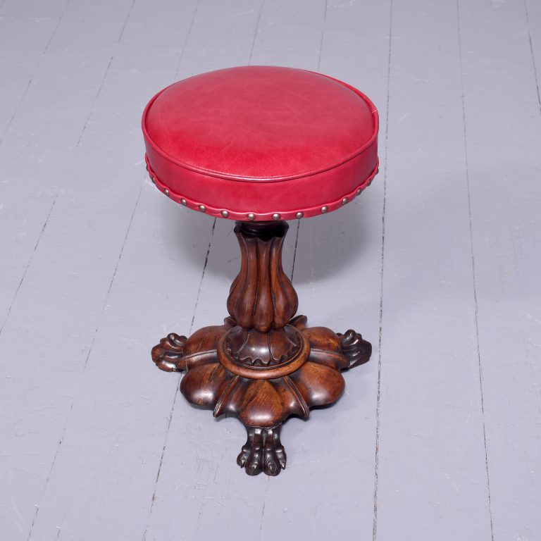 Carved Circular Revolving Piano Stool 19th century Antique Stools Carved Circular Revolving Piano Stool
