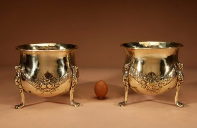 A Decorative Pair Of Embossed Brass Planters/Jardinieres, Dinanderie.