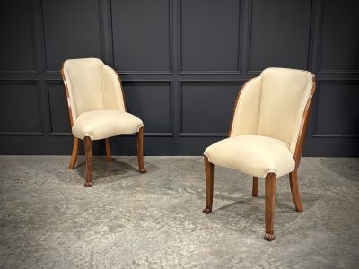 Pair of Art Deco Walnut & Leather Chairs