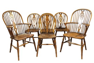 Set of 6 Elm & Beech Wheelback Chairs