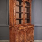 Marquetry Inlaid Figured Walnut Glazed Bookcase Antique library bookcase Antique Bookcases