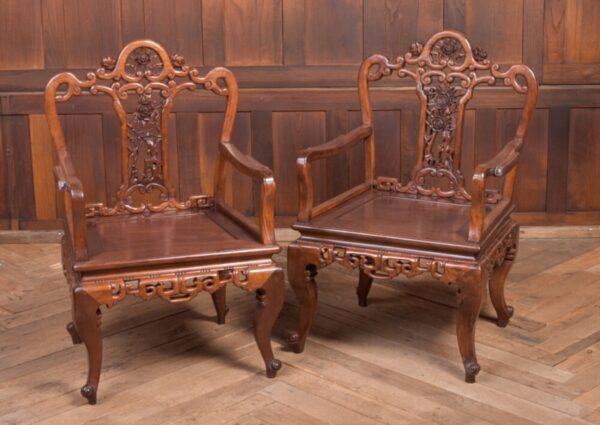 Beautiful Pair Of 19th Century Hardwood Carved Chinese Arm Chairs SAI2213