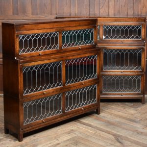 Pair of Edwardian Oak Barrister Bookcase with Leaded Glass SAI3804